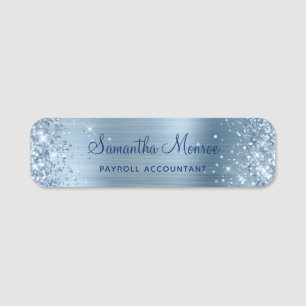 Porte-nom Paillettes Bleu Clair Feuille