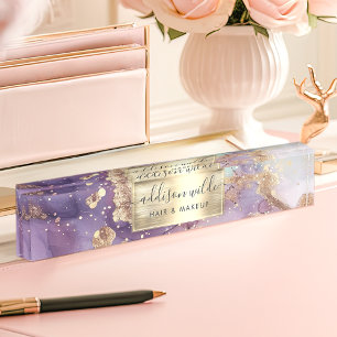 Porte-nom Paillettes de lilas aquarelle feuille de faux or