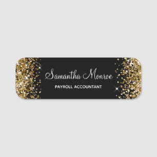 Porte-nom Paillettes dorées et noir