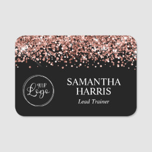Porte-nom Paillettes Rose Gold et Logo Noir
