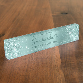 Porte-nom Paillettes Turquoise Clair Féminin