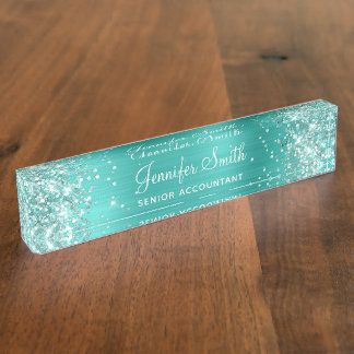 Porte-nom Paillettes Turquoise Clair Féminin Brillantes