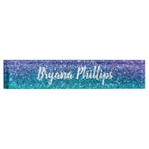 Porte-nom Paillettes Violet Lavande & Vert Aqua