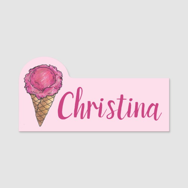 Porte-nom Paillote rose crème glacée Scoop Shaffle cône gauf (Devant)