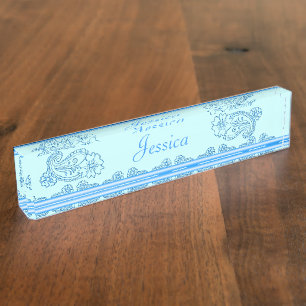 Porte-nom Paisley Flower (bleu)