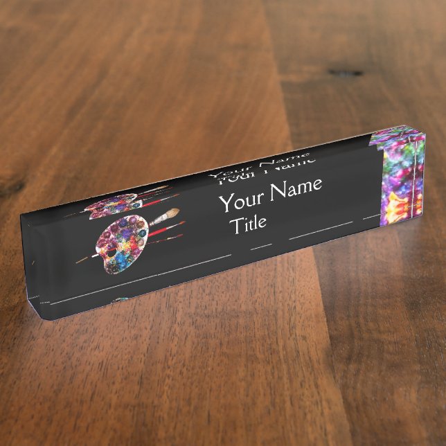 Porte-nom PALETTE ET BROUILLES DE COULEUR ARTISTE, noir (Taille)