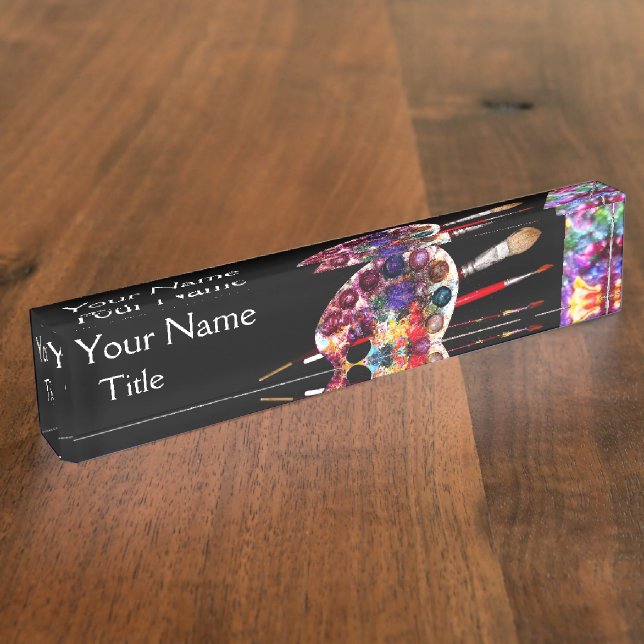 Porte-nom PALETTE ET BROUILLES DE COULEUR ARTISTE, noir (Taille)