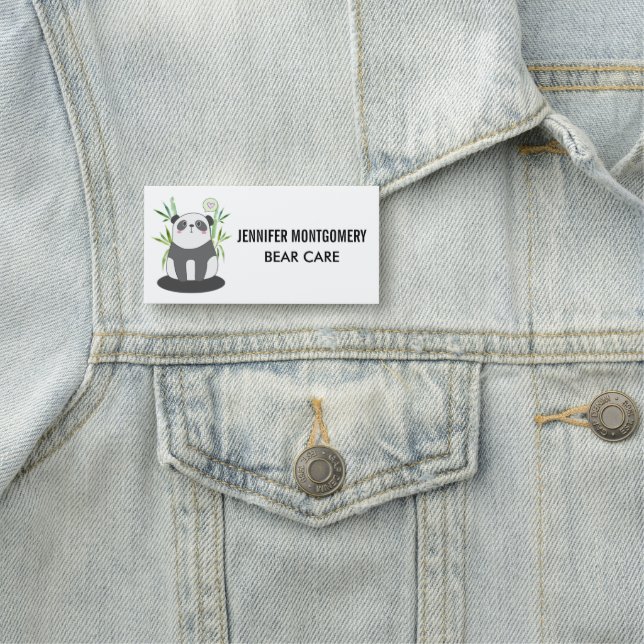 Porte-nom Panda noir et blanc mignonne en Bambou (En situation)