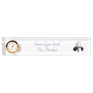 Porte-nom Panneau de nom de bureau Iris violet et blanc