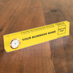 Porte-nom Panneau Jaune en Acrylique avec Horloge pour Entre