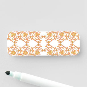 Porte-nom papier peint orange et blanc au design floral