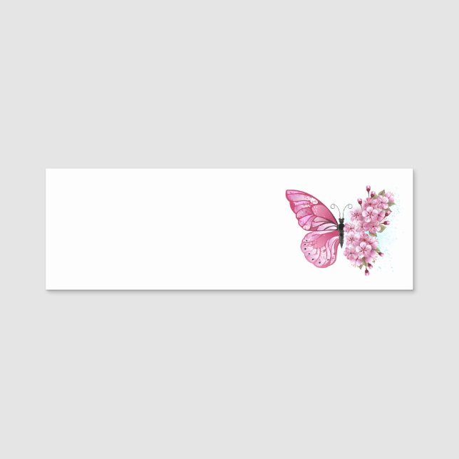 Porte-nom Papillon à fleurs avec Sakura rose (Devant)