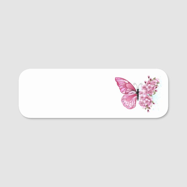Porte-nom Papillon à fleurs avec Sakura rose (Devant)