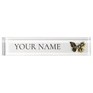 Porte-nom Papillon fleur d'or avec orchidée noire