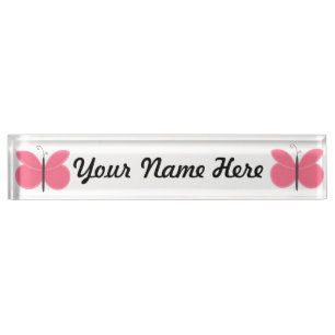 Porte-nom Papillon rose de bande dessinée
