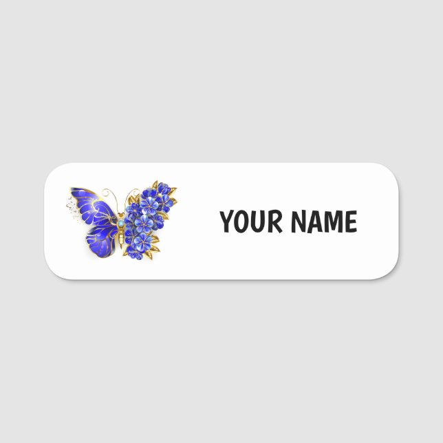 Porte-nom Papillon saphir à fleurs (Devant)