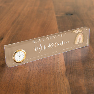 Porte-nom Papillons arc-en-ciel Script Enseignants Garderie 