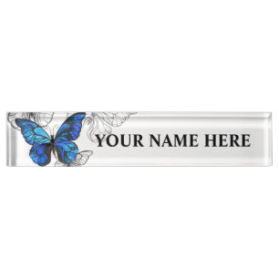 Porte-nom Papillons volants bleus Morpho