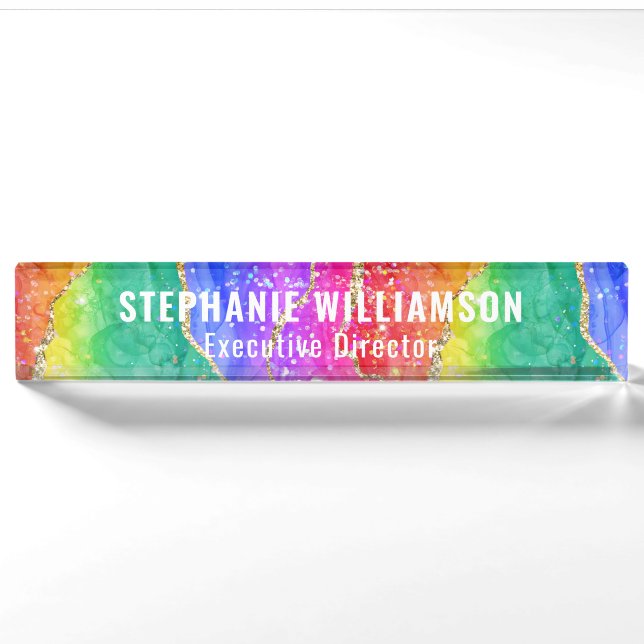 Porte-nom Parties scintillant arc-en-ciel brillant or (Devant)