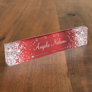 Porte-nom Parties scintillant argentée brillante Ruby Red Fo