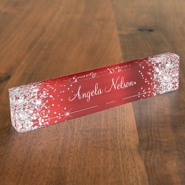Porte-nom Parties scintillant argentée brillante Ruby Red Fo (Taille)