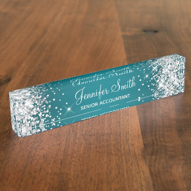 Porte-nom Parties scintillant argentée brillante Turquoise f (Taille)