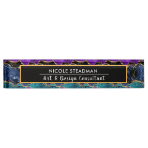 Porte-nom Parties scintillant bleue et violet Peacock Agate 