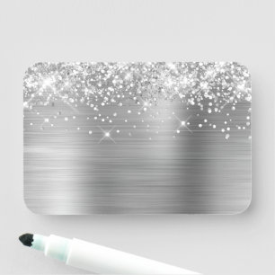 Porte-nom Parties scintillant d'argent et blanc de fond
