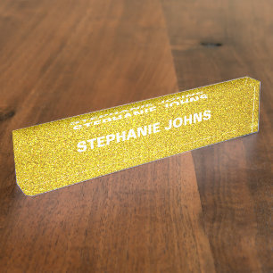 Porte-nom Parties scintillant d'or jaune étincelle Monogram