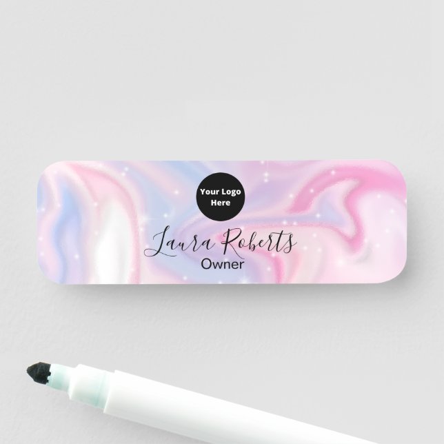 Porte-nom Parties scintillant en marbre rose esthétique (En situation)