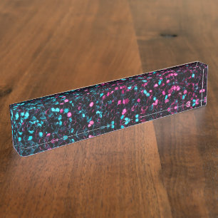 Porte-nom Parties scintillant en mosaïque bleu brillant