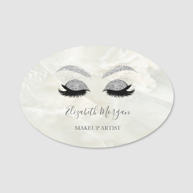 Porte-nom Parties scintillant Faux Lashes, Marbre blanc maqu (Devant)
