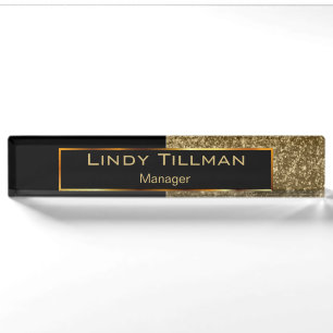 Porte-nom Parties scintillant Gold haut de gamme et noir