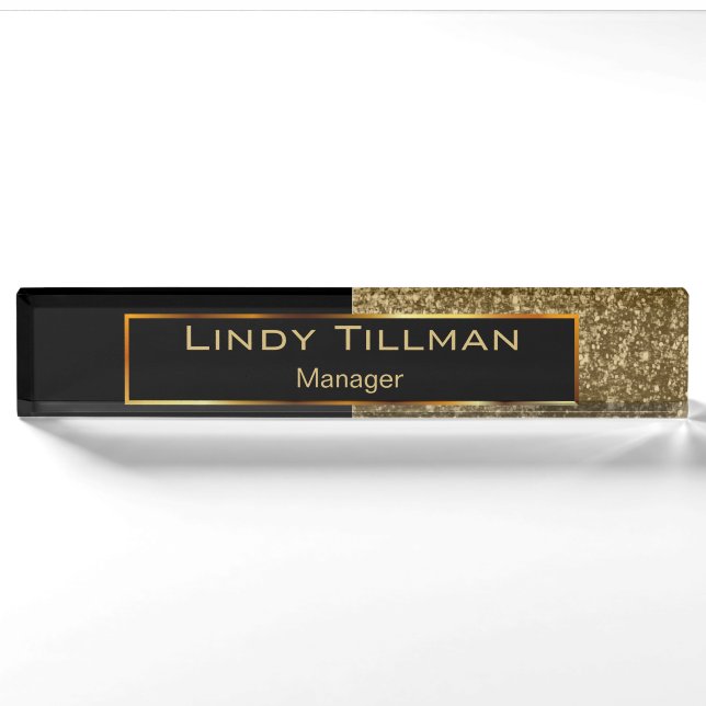 Porte-nom Parties scintillant Gold haut de gamme et noir (Devant)
