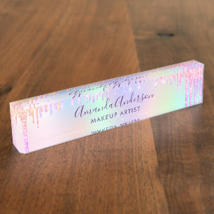 Porte-nom Parties scintillant holographique goutte-à-goutte 