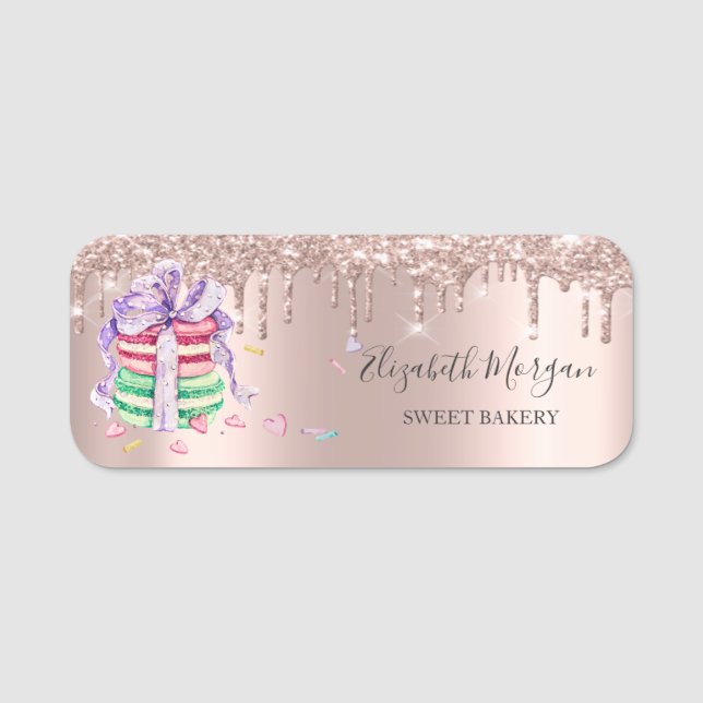 Porte-nom Parties scintillant, Macarons Roses en or (Devant)