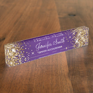 Porte-nom Parties scintillant or étincelant Royal violet dég