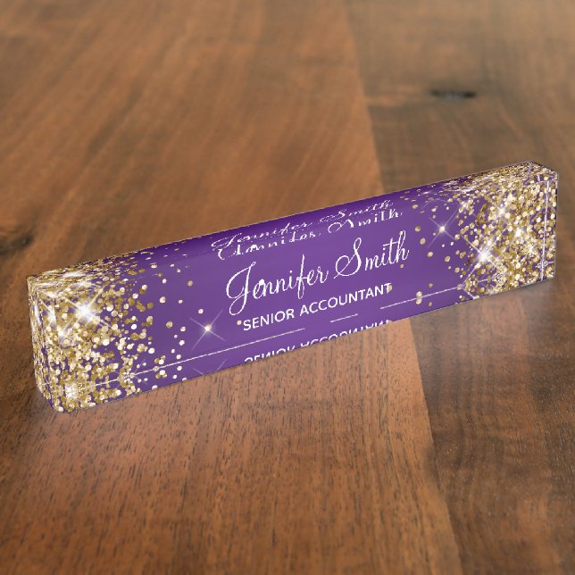 Porte-nom Parties scintillant or étincelant Royal violet dég (Taille)