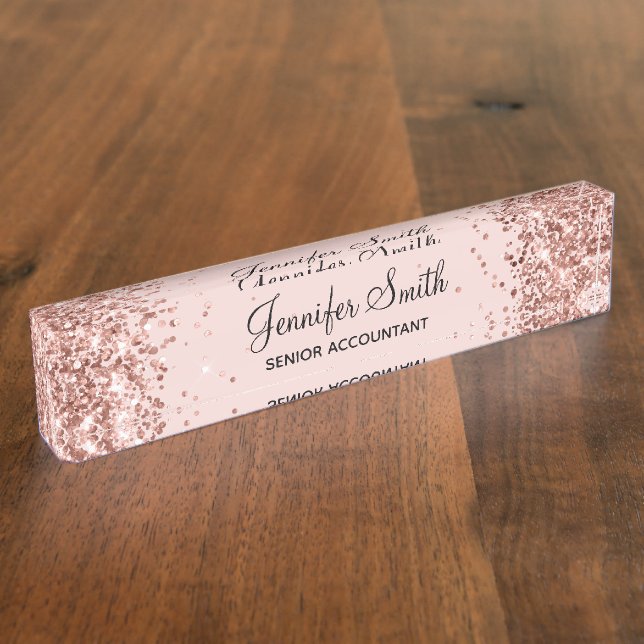 Porte-nom Parties scintillant or rose (Taille)