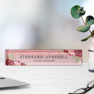Porte-nom Parties scintillant or rose Bourgogne Blush Floral