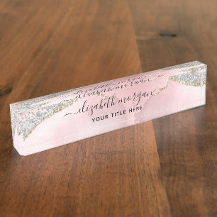 Porte-nom Parties scintillant or rose rose vierge Agate Marb