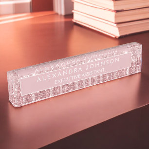Porte-nom Parties scintillant or rose Vitre rose pâle