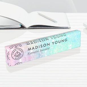 Porte-nom Parties scintillant Pastel Bokeh Girly Colorée Mot