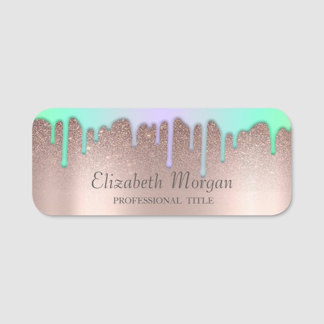 Porte-nom Parties scintillant Rainbow tendance, Or Rose  (Devant)