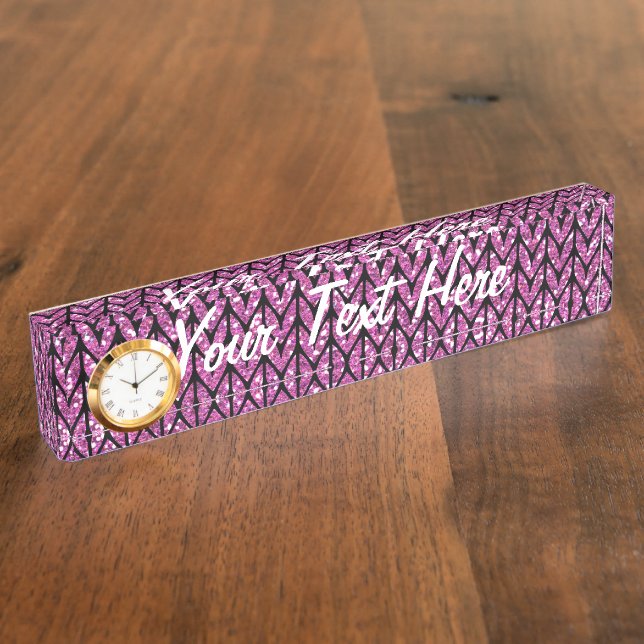 Porte-nom Parties scintillant rose Chevrons Knit Motif Impri (Taille)