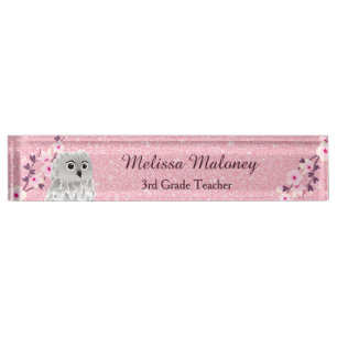 Porte-nom Parties scintillant Rose Chouette Et Fleurs De Cer