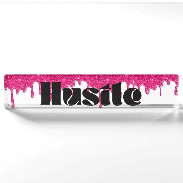 Porte-nom Parties scintillant rose Lady Boss Nom de l'agneau (Devant)