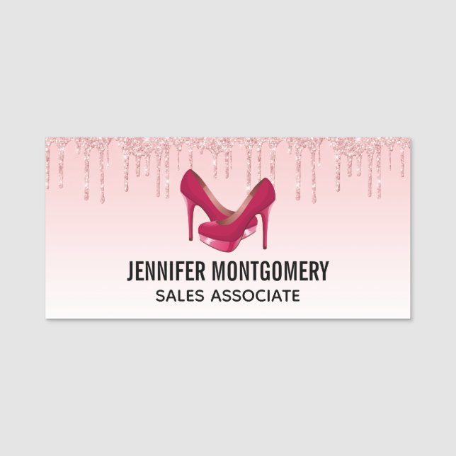Porte-nom Parties scintillant roses modernes et talons hauts (Devant)