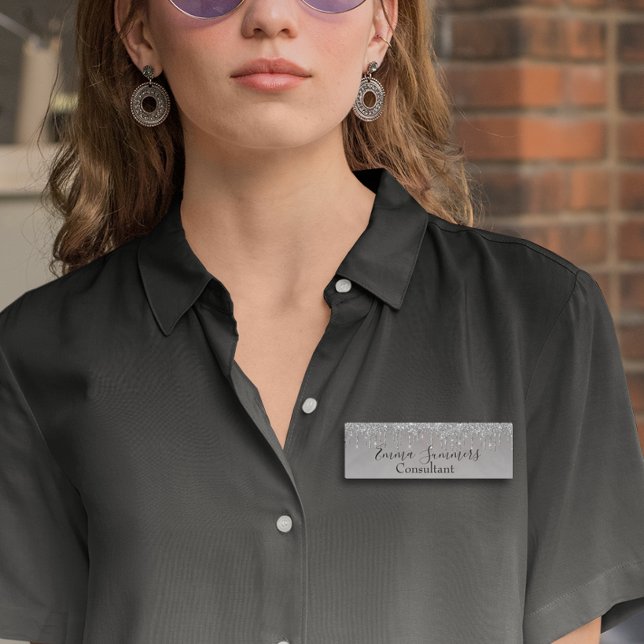 Porte-nom Parties scintillant Silver Custom Consultant (Créateur téléchargé)