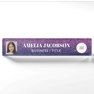 Porte-nom Parties scintillant super violet photo et logo per